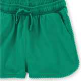 Pom-Pom Rounded Edge Drawstring Gym Shorts, Green