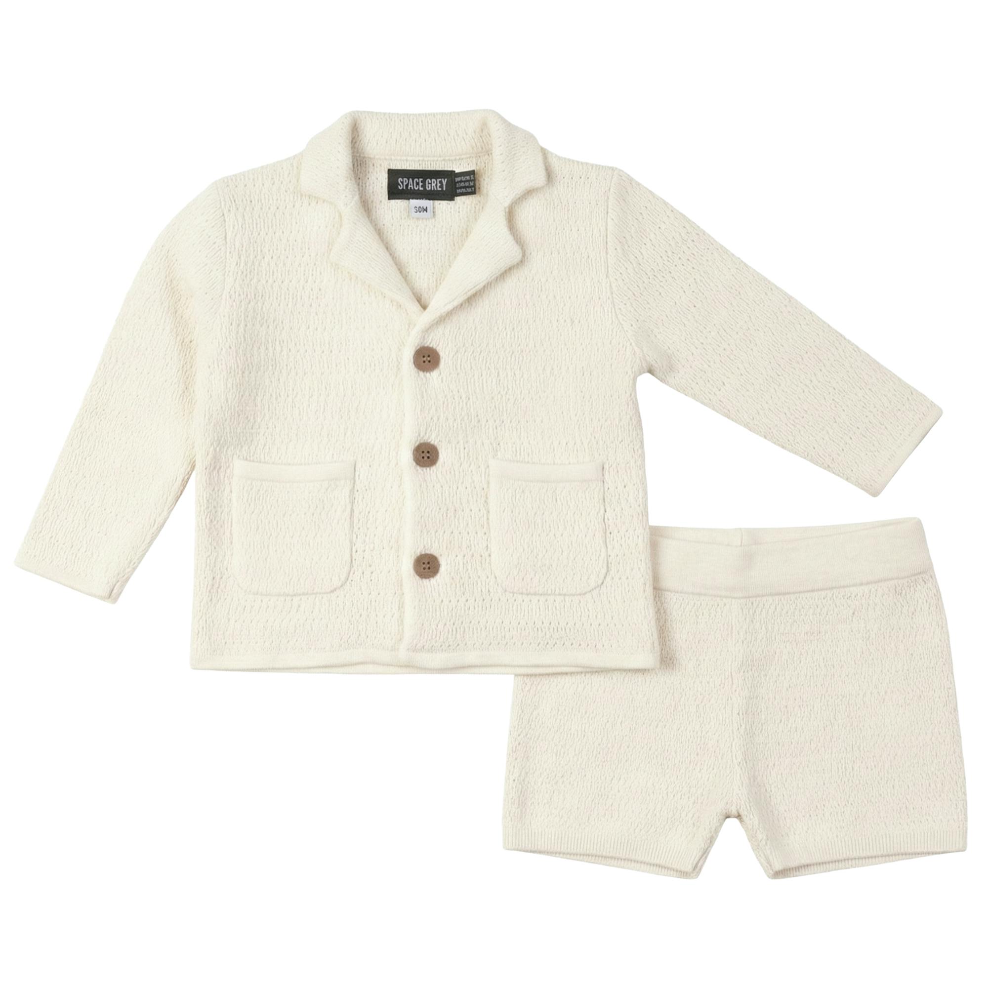 Textured Knit Blazer and Shorts Set