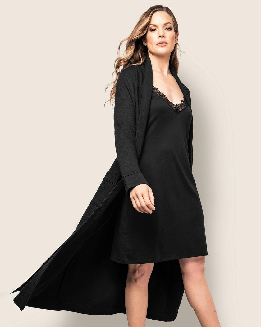 Women's Pima Jacquard Ophelia Robe in Black