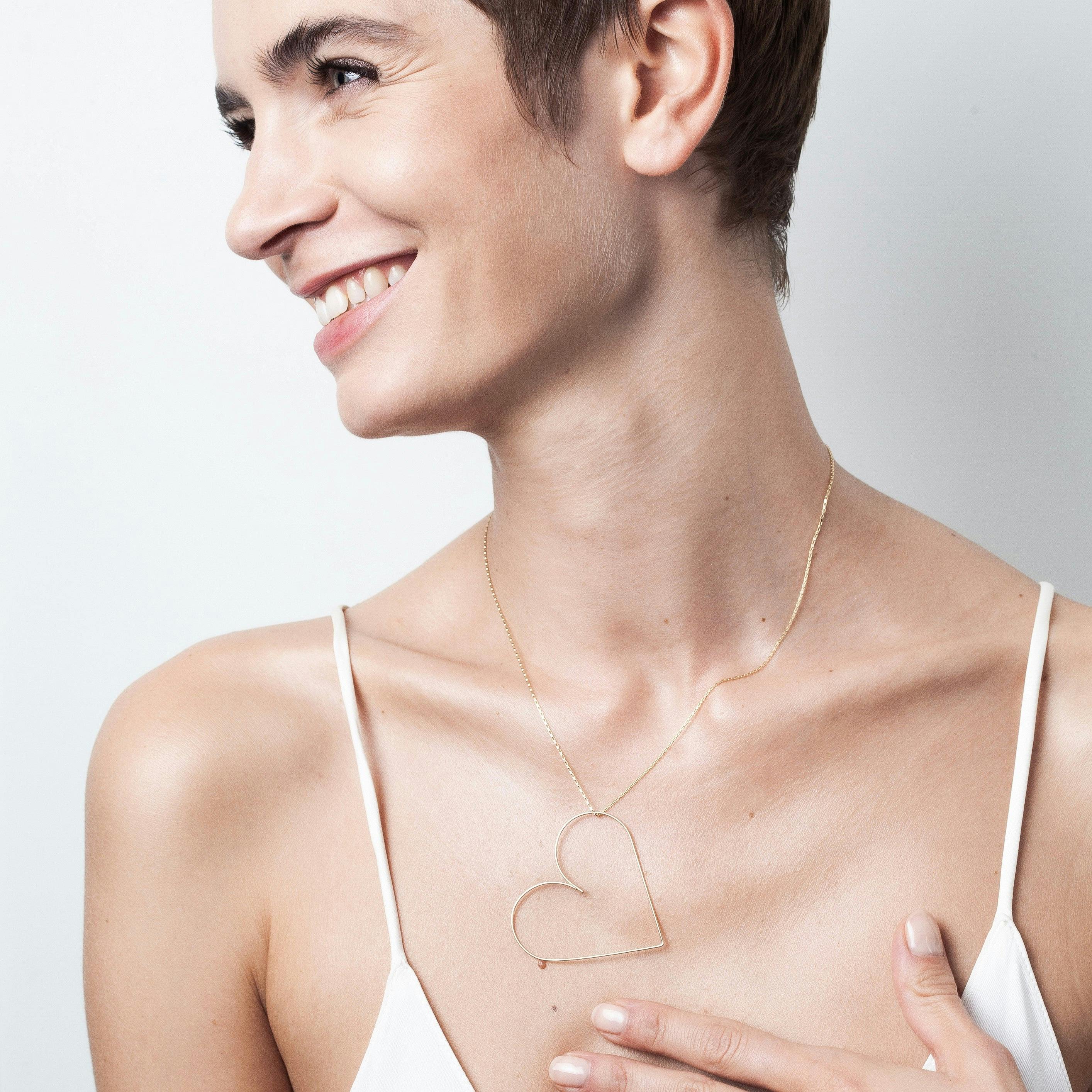 Women's Heart Charm Necklace, Yellow Gold-Filled
