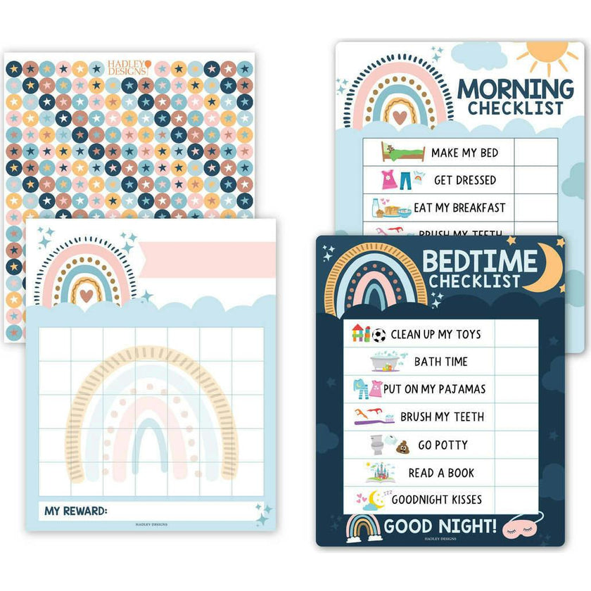 Boho Rainbow Kids Reward Sticker Charts & Day-N-Night Routine Charts Bundle