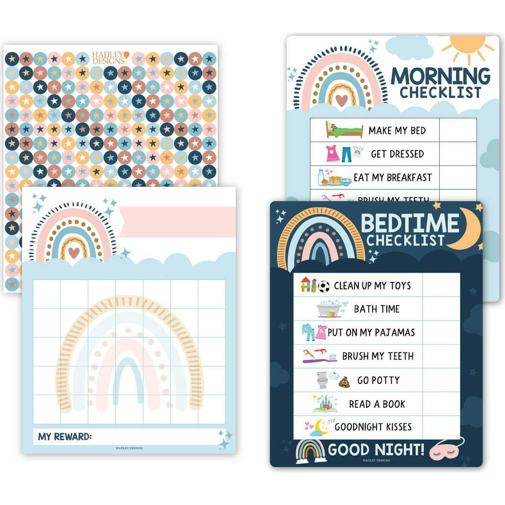 Boho Rainbow Kids Reward Sticker Charts & Day-N-Night Routine Charts Bundle