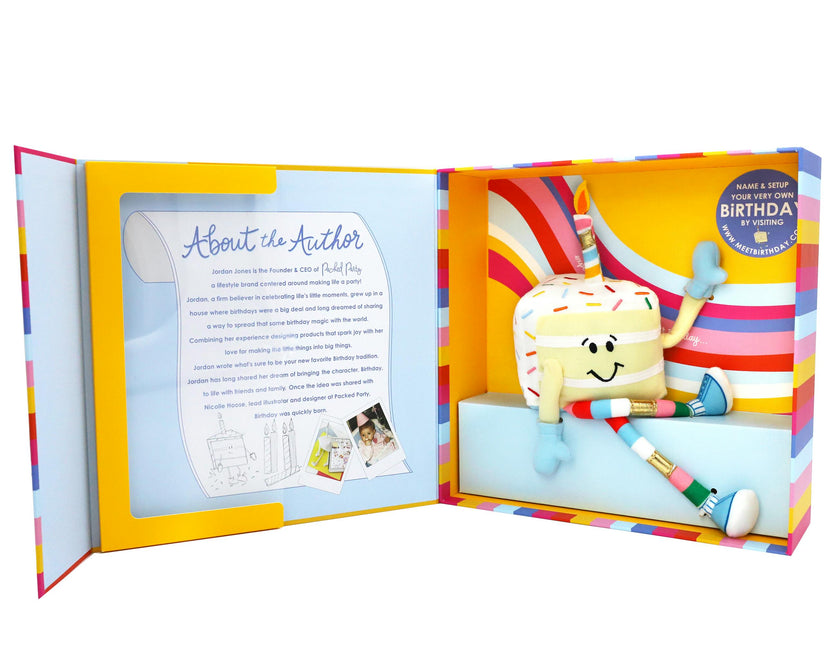 Packed Party Meet Birthday Children's Book with Birthday Plush Toy and Keepsake Gift Box - 32-Page Hardcover Birthday Story with Memento Pockets