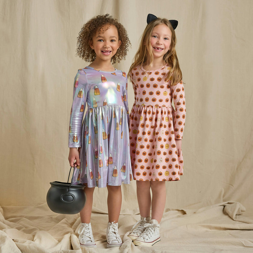 Girls Lame Steph Dress - Lavender Candy Corn