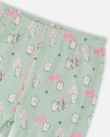Organic Cotton Two-Piece Pyjama Set Green Kitten Print
