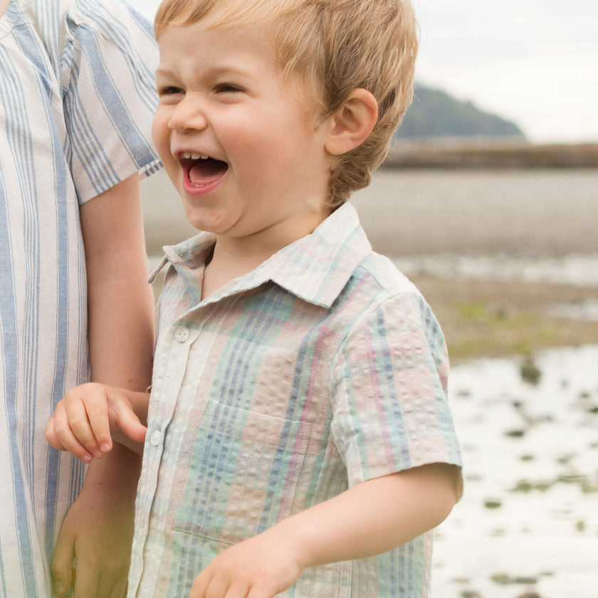 Cotton Seersucker Collar Short Sleeve Shirt