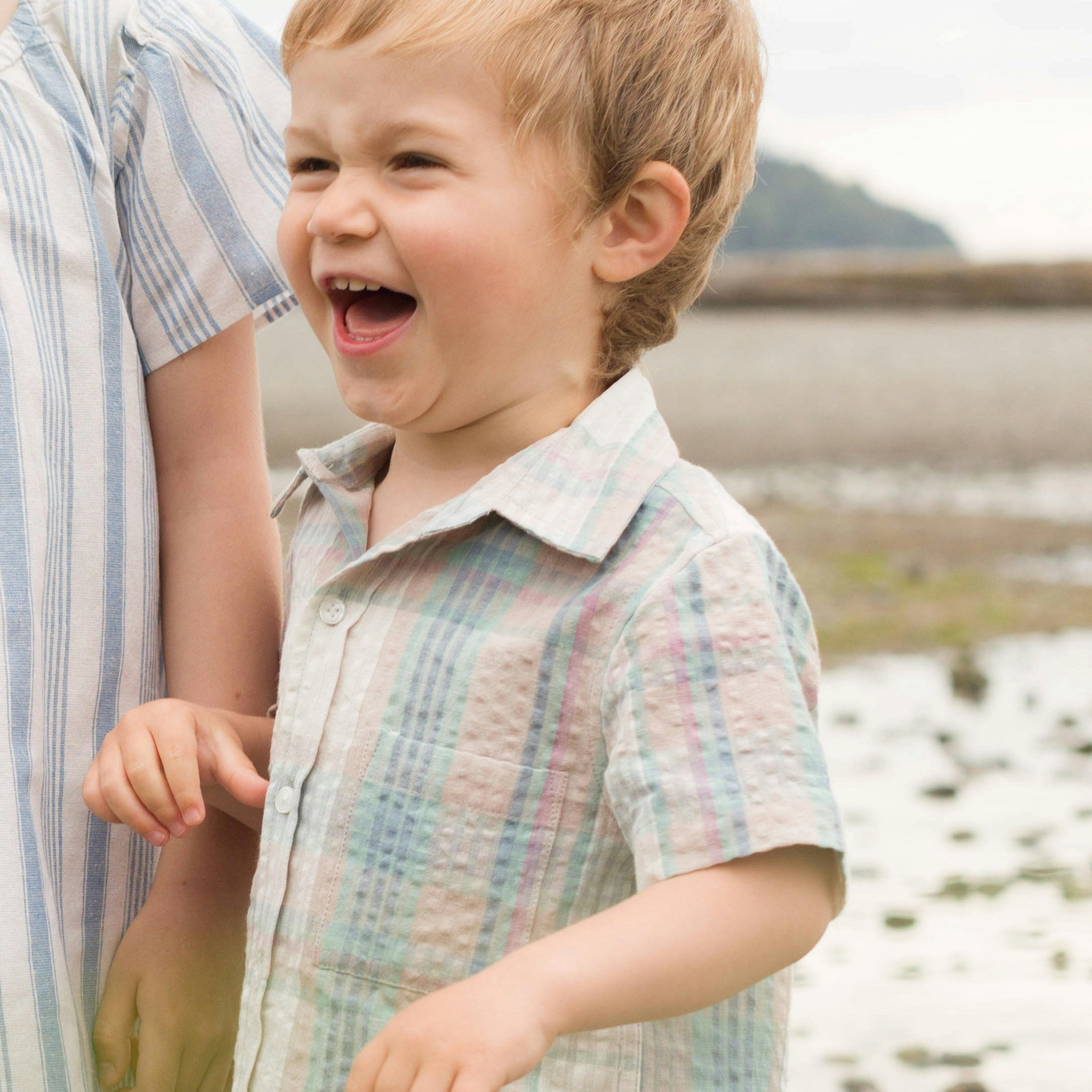 Cotton Seersucker Collar Short Sleeve Shirt