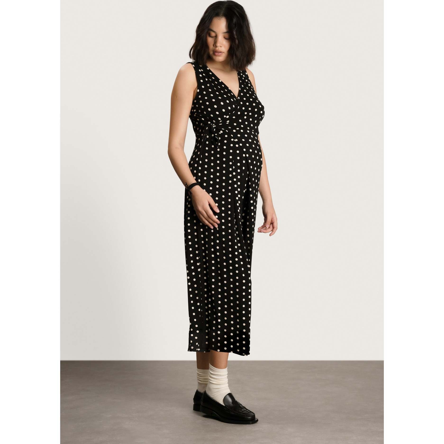 Women's Maternity Francesca Polka Dot Sleeveless Wrap-Tie Jumpsuit, Dots