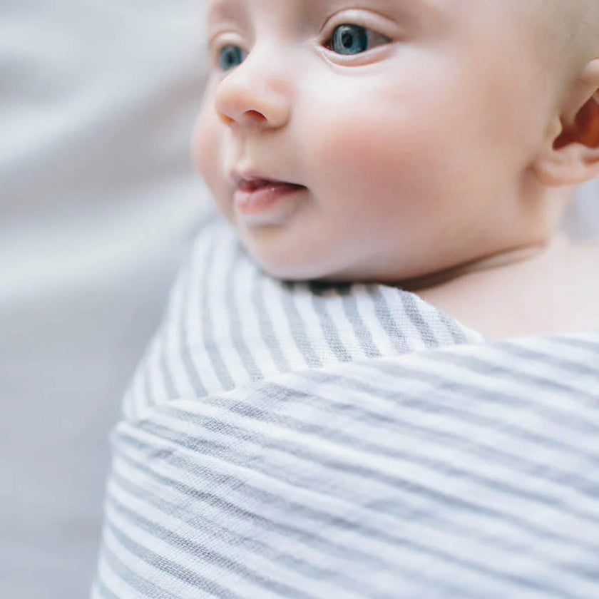 Cotton Muslin Swaddle Blanket - Grey Stripe