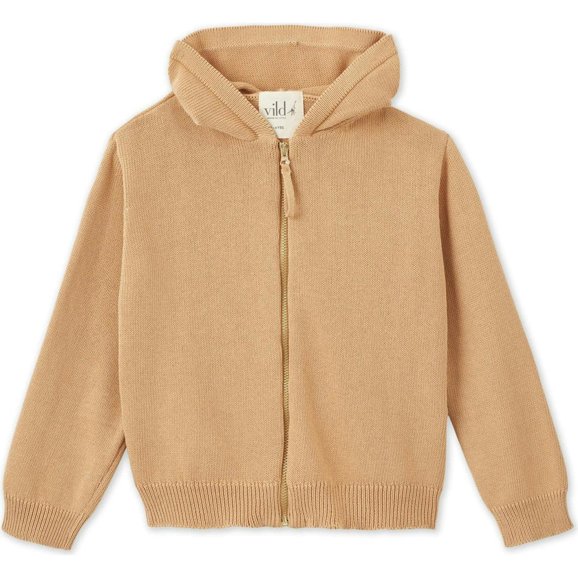 Organic Cotton Knit Cardigan, Tan