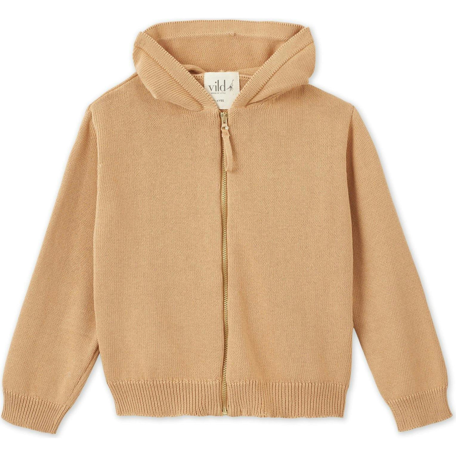 Organic Cotton Knit Cardigan, Tan