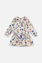 French Terry Dress Beige Unicorn Print