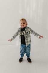 Kids Hooded Shacket in Mint Plaid