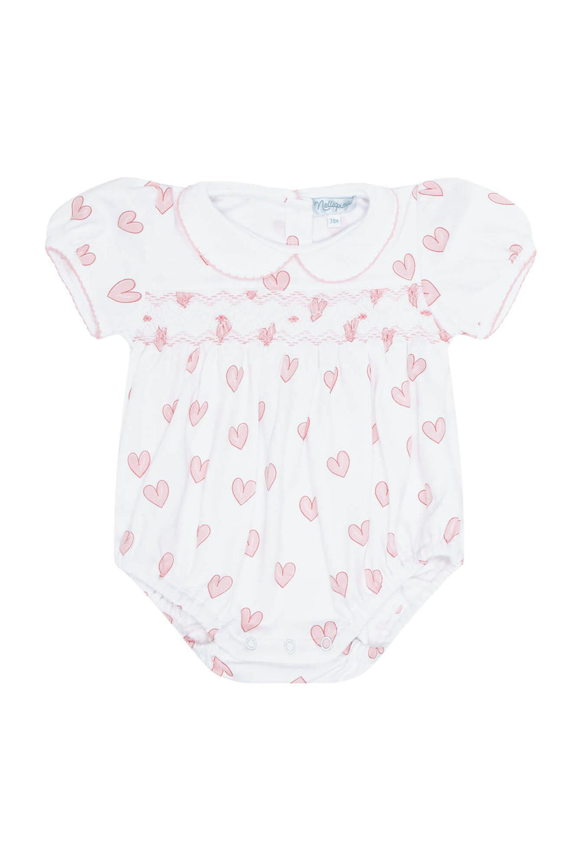 Pink Heart Print Smocked Bubble