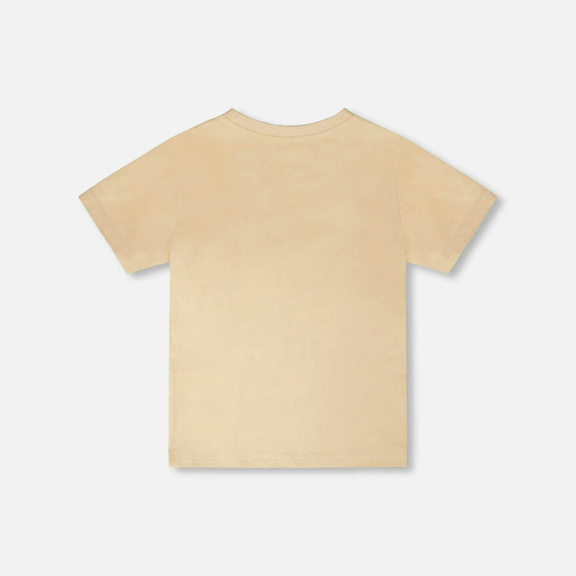 Organic Cotton Jersey T-Shirt With Print Beige