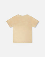 Organic Cotton Jersey T-Shirt With Print Beige