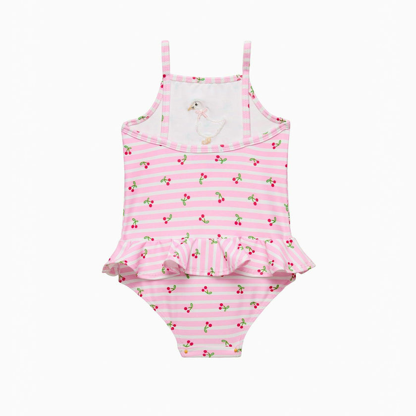 Baby Cherry Stripe Duck Swimsuit in Pink