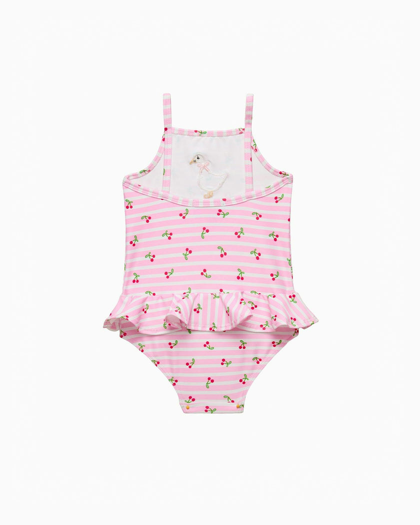 Baby Cherry Stripe Duck Swimsuit in Pink
