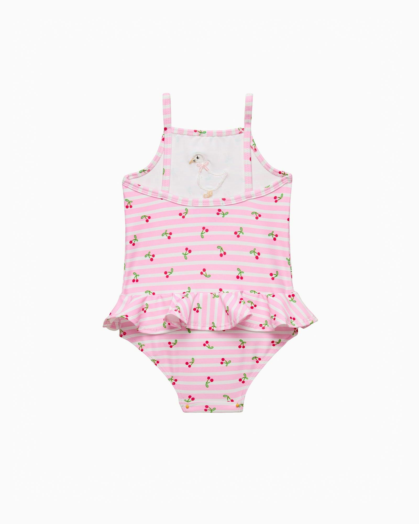 Baby Cherry Stripe Duck Swimsuit in Pink