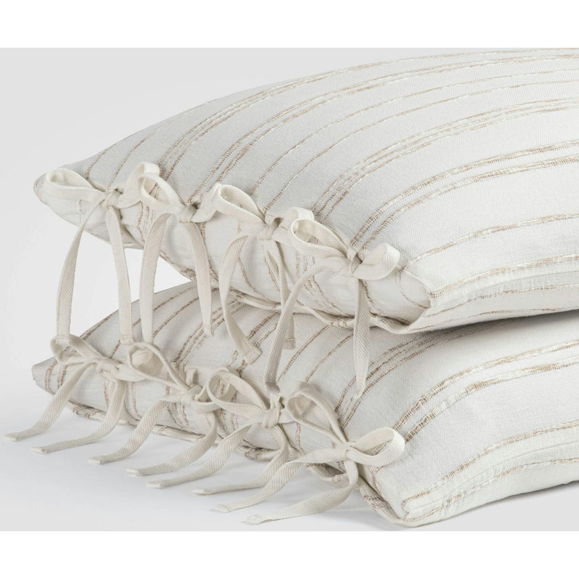 White & Beige Stripe Sham Set, White