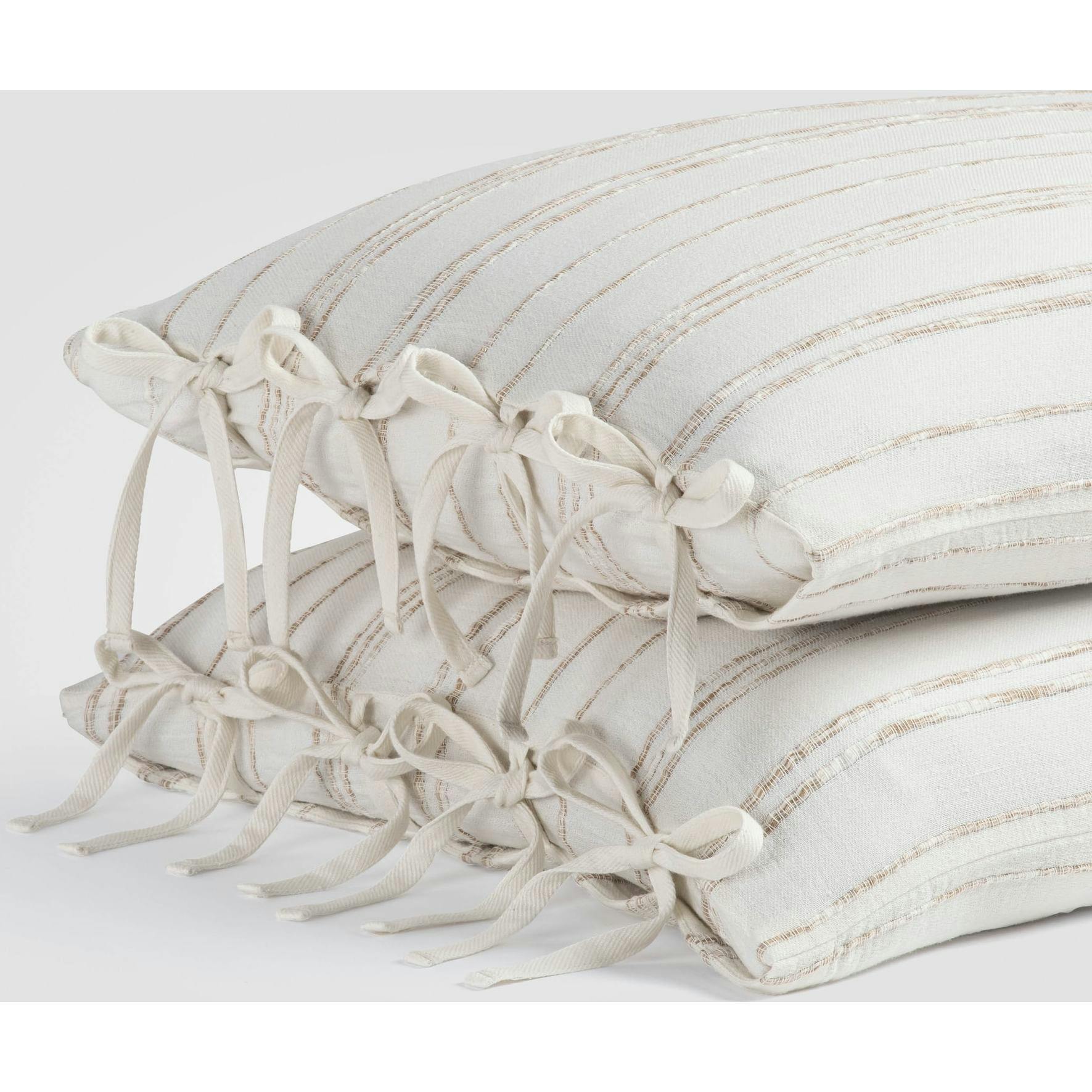 White & Beige Stripe Sham Set, White
