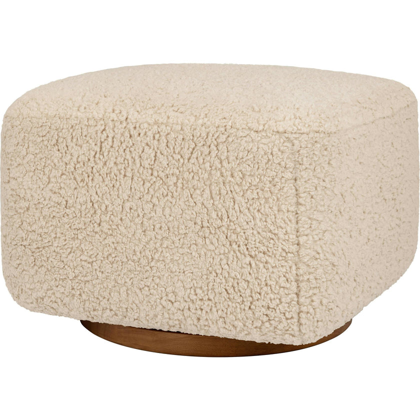 Kiwi Gliding Ottoman in Chai Shearling with Dark Wood Base