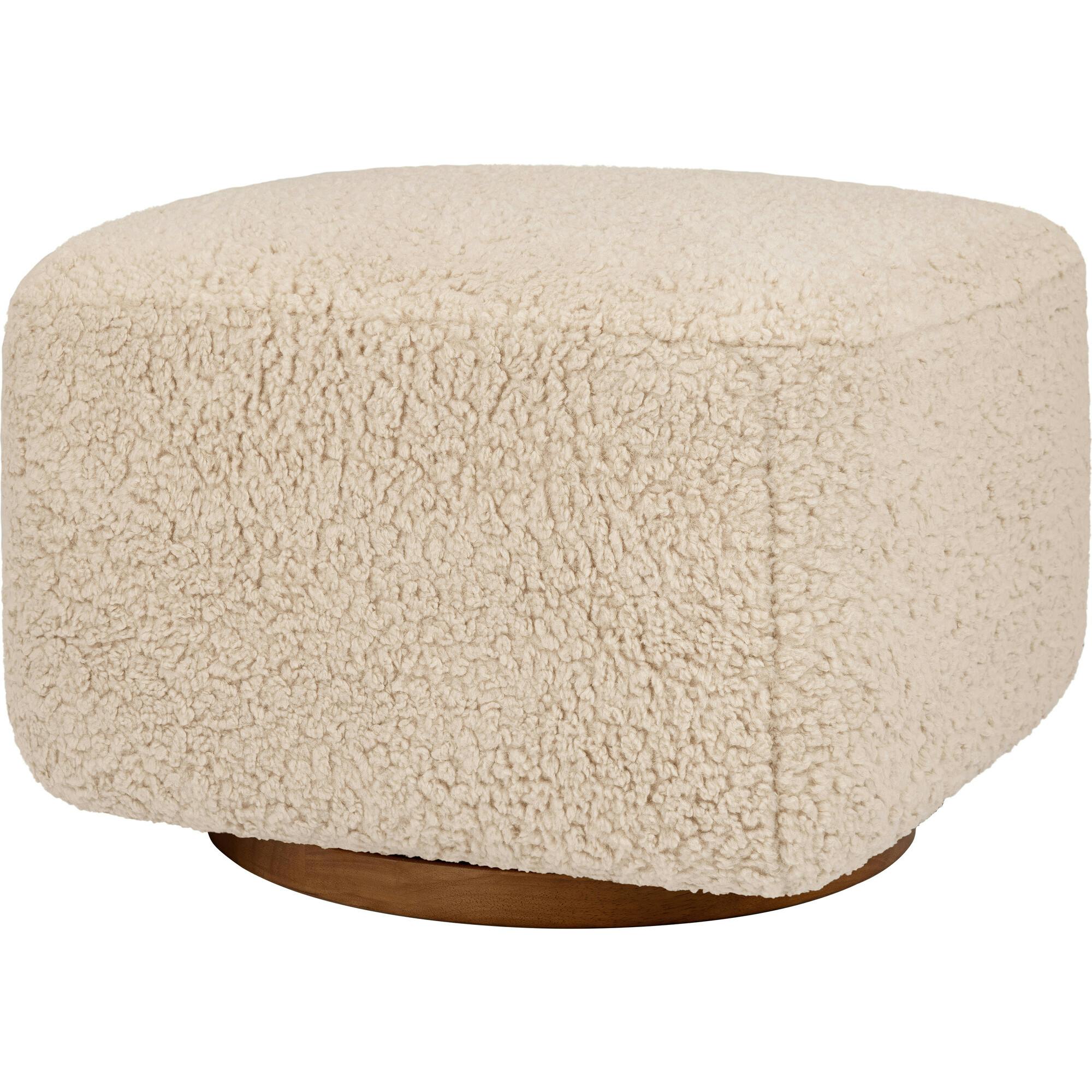 Kiwi Gliding Ottoman in Chai Shearling with Dark Wood Base