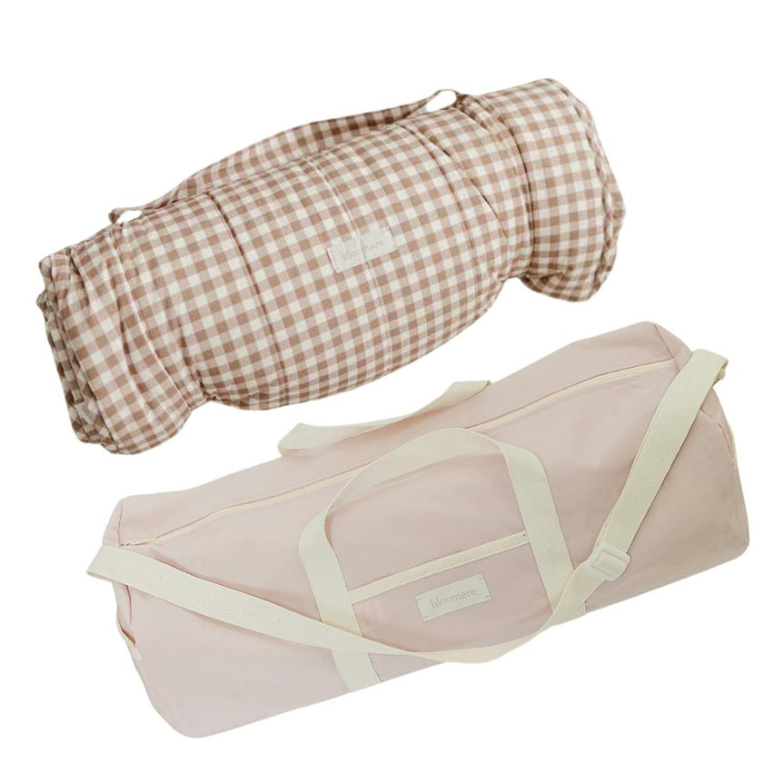 BLOOMERE  Nap Mat Set (Brown Gingham Pink Bag)