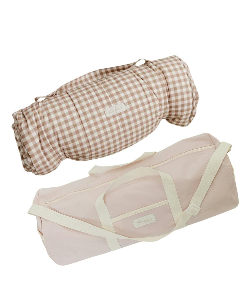BLOOMERE  Nap Mat Set (Brown Gingham Pink Bag)