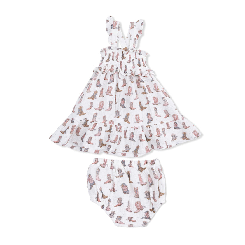 Cowgirl Boots - Smocked Ruffle Sundress & Bloomer