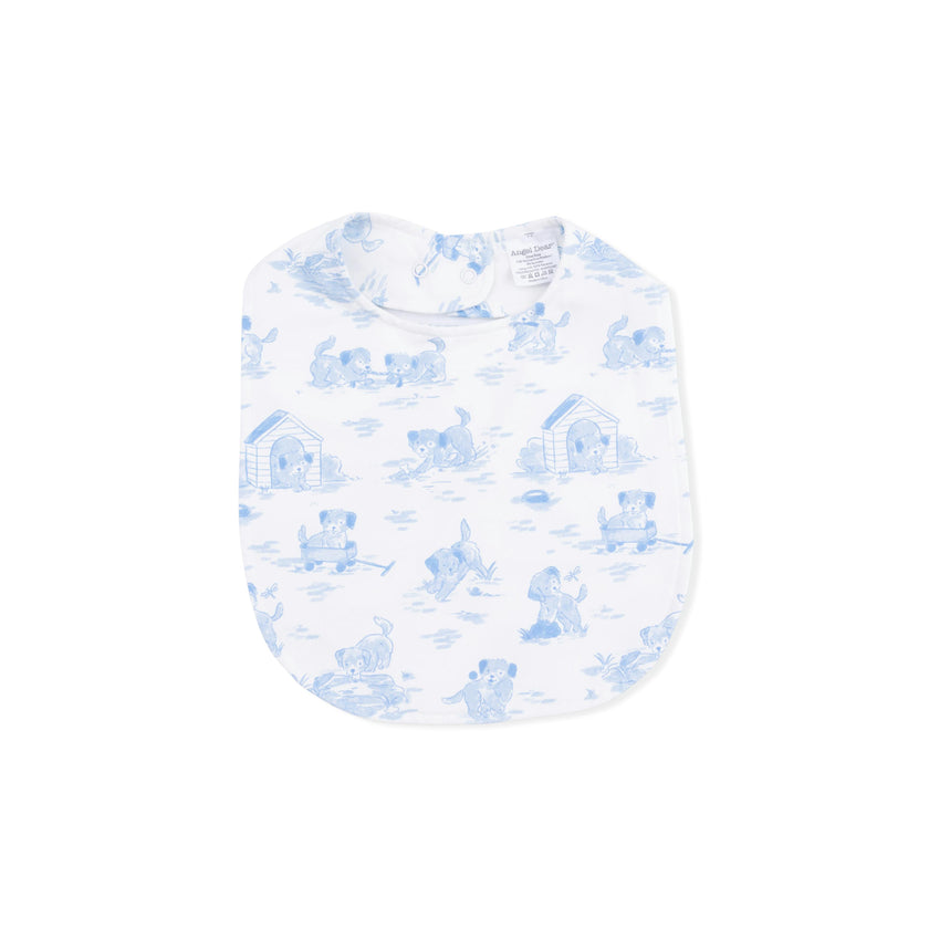 Puppy Toile Blue -  2 Way Zipper Footie, Swaddle  & Bandana Bib Set