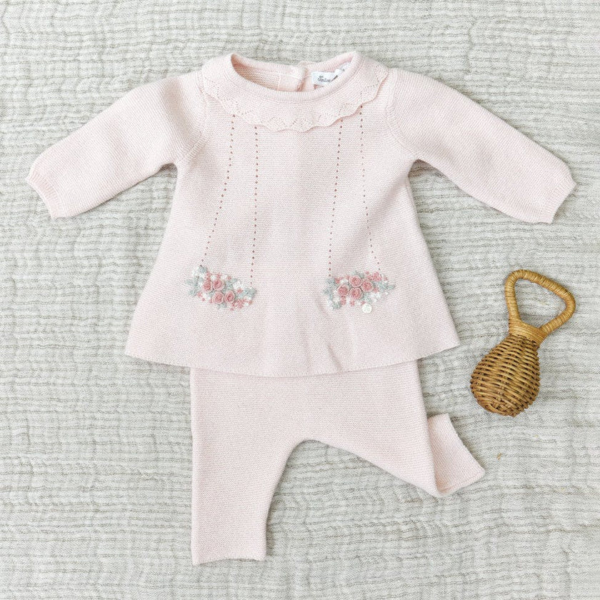 TARTINE ET CHOCOLAT Ruffle-Collar Embroidered Baby Set