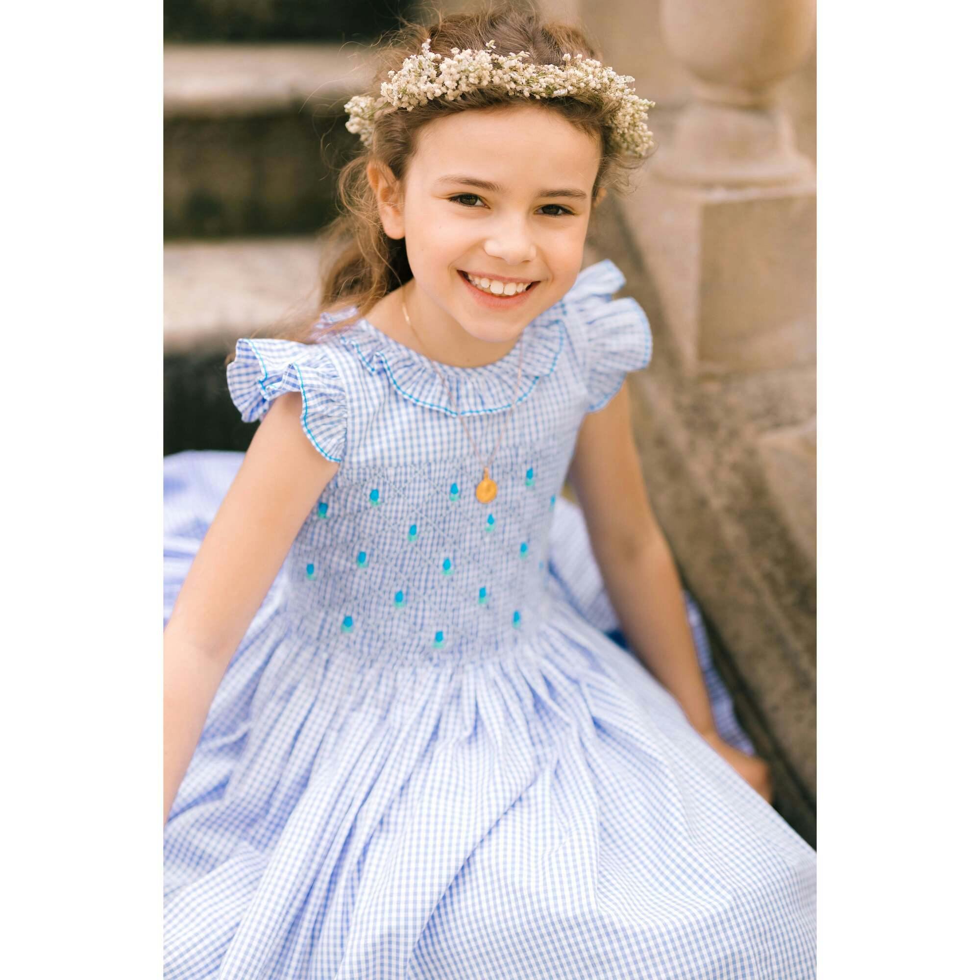 Tulip Gingham Frilled Cap Sleeve Smocked Dress