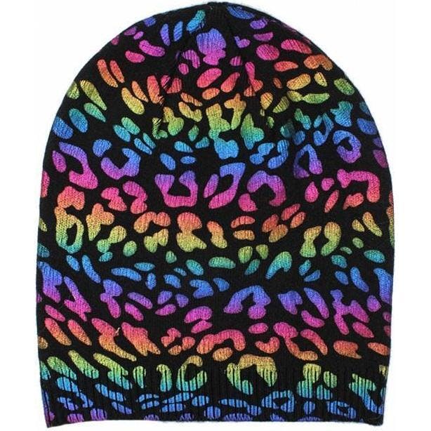 Leopard Print Wool Faux Fur Pom Pom Beanie