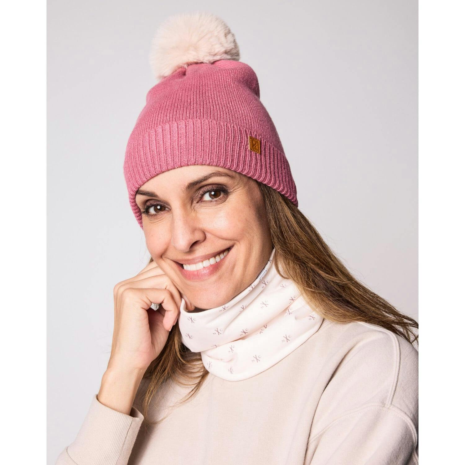 Kids Knit Winter Hat with Faux Fur Pom