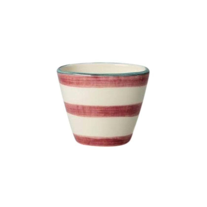 Ceramic Oval Espresso Cup with Hand-painted Pink Horizontal Stripes - 2.37 oz