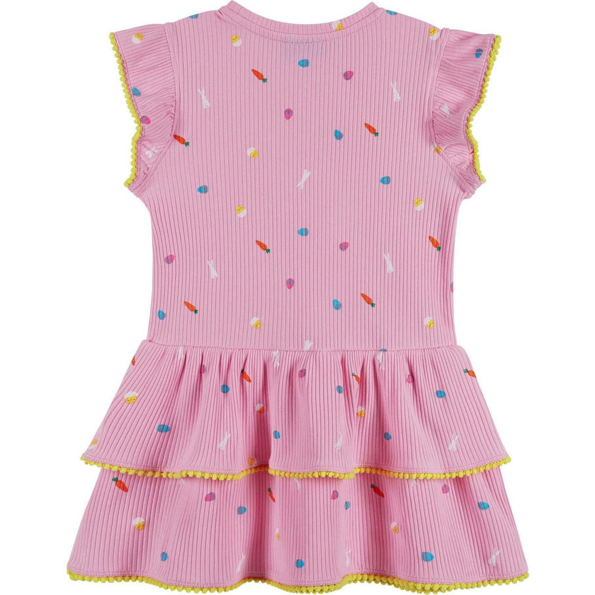 Girls Pink Rib Tiered Dress | Bunny Garden