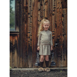 Waffle Knit Tiered Yoke Ribbed Waist A-Line Short Skirt