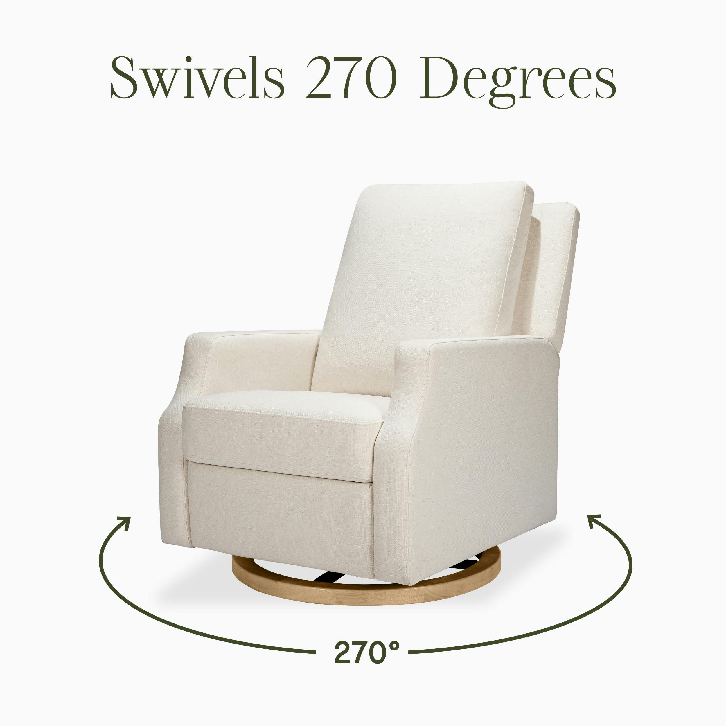 Crewe Electronic Recliner and Swivel Glider in Performance Cream Eco-Weave with Light Wood Base