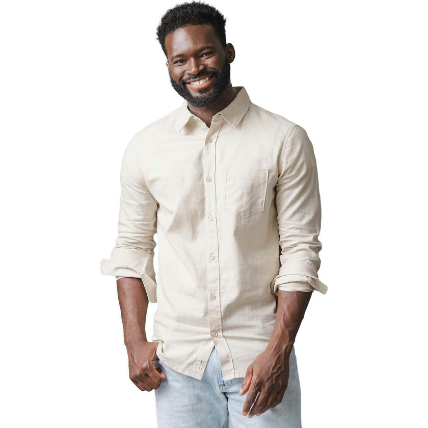 Long Sleeve Solid Linen Shirt, Brown
