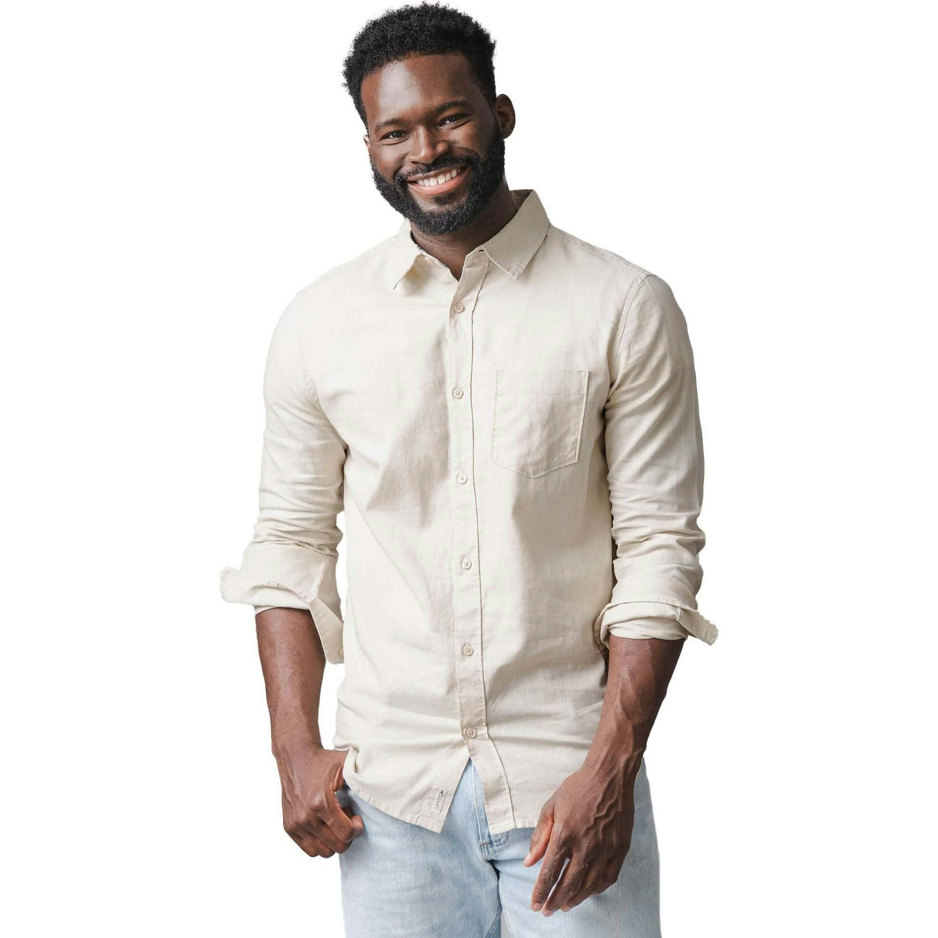 Long Sleeve Solid Linen Shirt, Brown