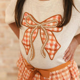 Cinnamon Plaid Bow Patch Short Sleeve T-Shirt