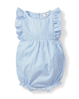 Baby's Twill Ruffled Romper in French Blue Stripes