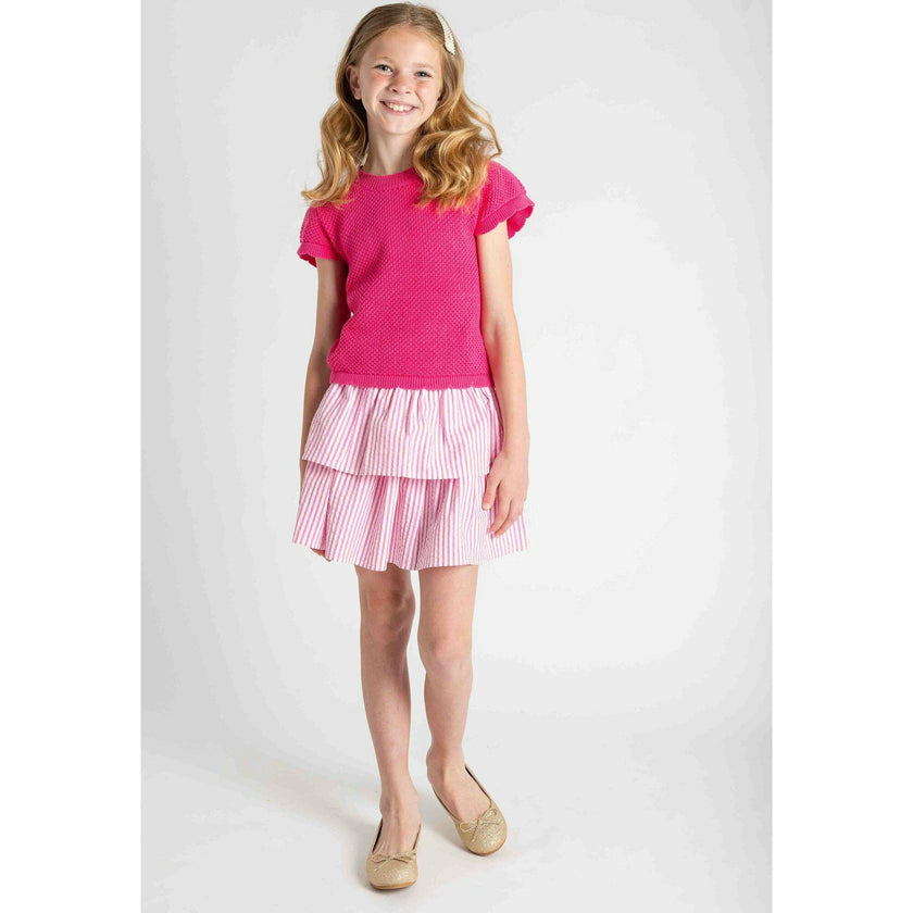 Short Sleeve Sweater With Scallop Edges