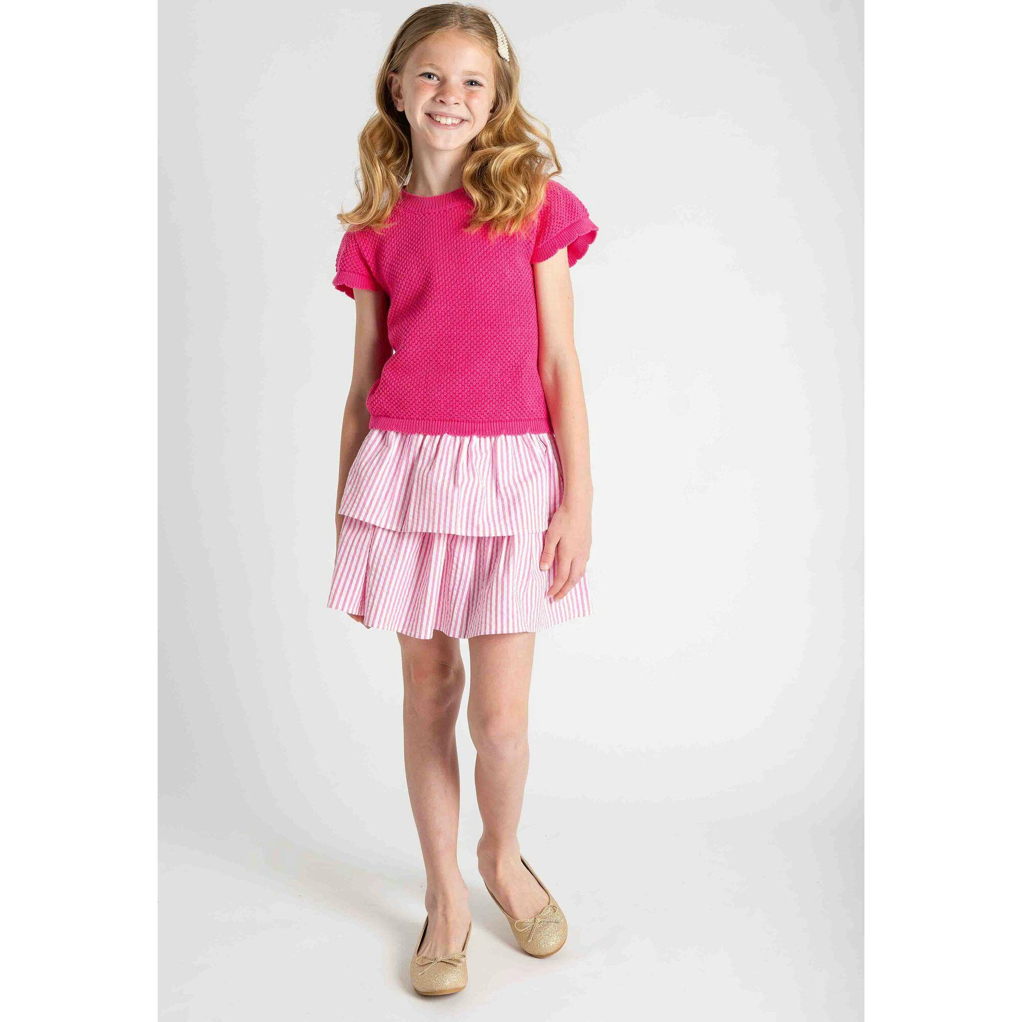 Seersucker Skirt With Ruched Waist