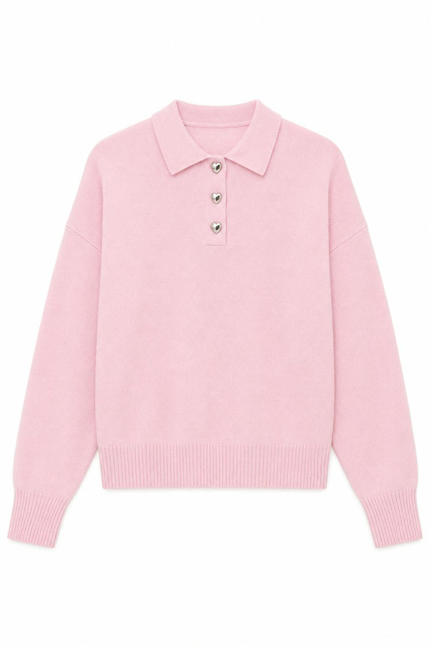 Klein Light Pink Cable Knit Collar Sweater