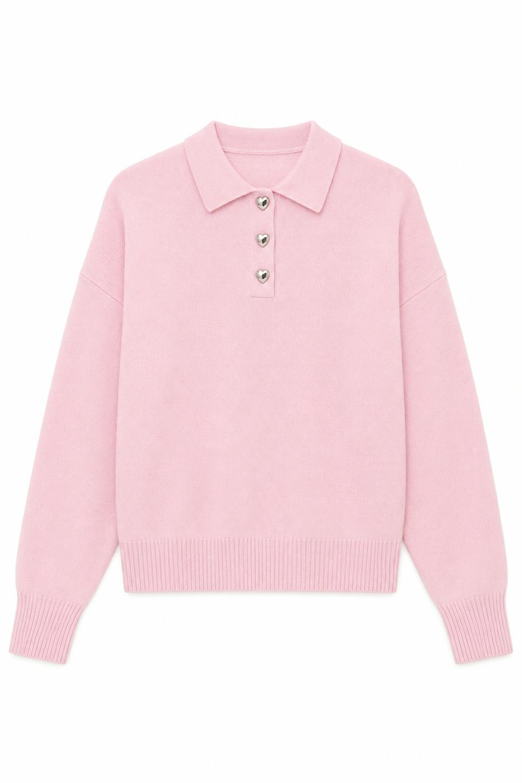 Klein Light Pink Cable Knit Collar Sweater