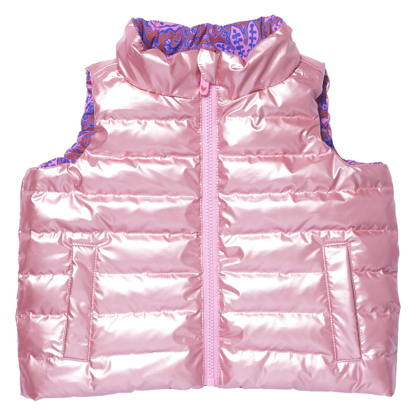 Girls Reversible Riley Vest - Purple Paisley Vines
