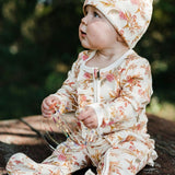 Vintage Floral Organic Cotton Ruffle Zipper Footed Romper