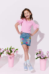 Women's Sparkle Heart Denim Skirt